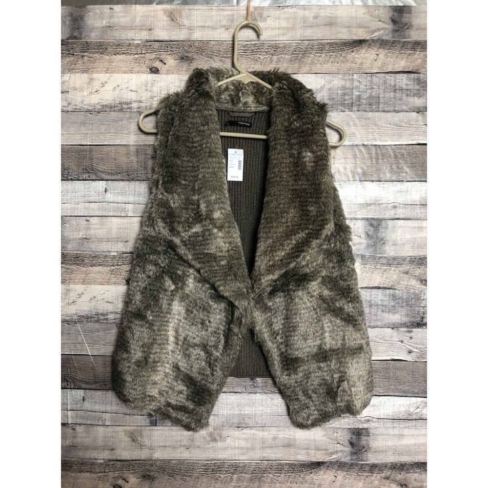 Maurices Faux Fur Sweater Vest Full-Zip Woman's Small Brown NWT